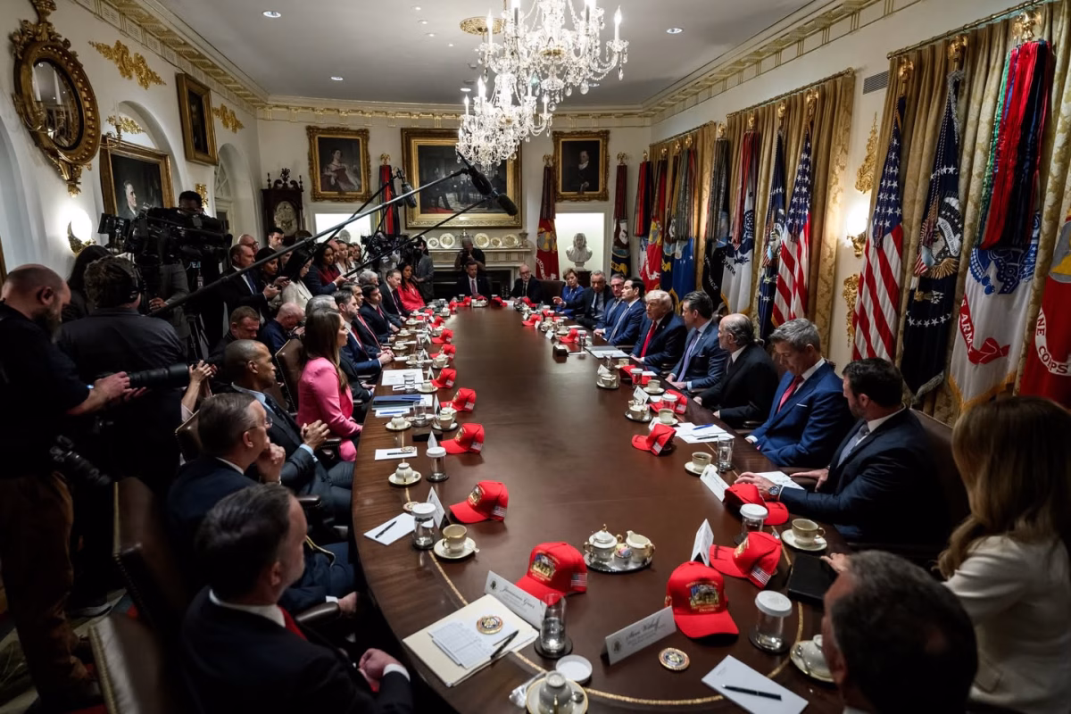 President Donald J. Trump in a cabinet meeting in the Cabinet Room